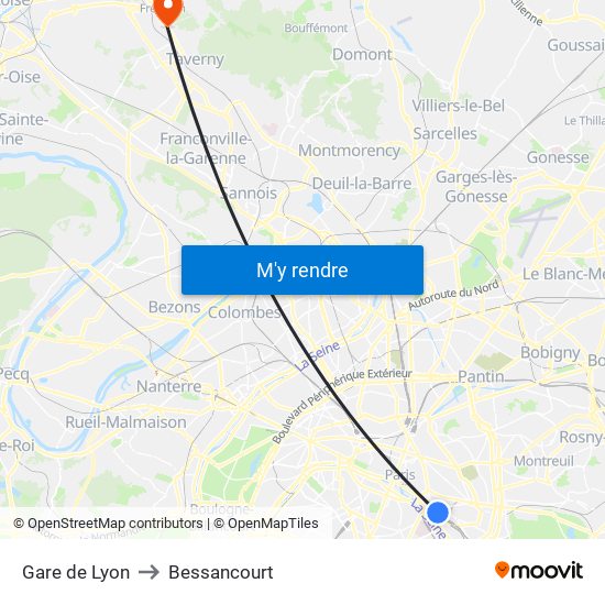 Gare de Lyon to Bessancourt map