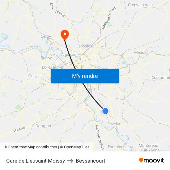 Gare de Lieusaint Moissy to Bessancourt map