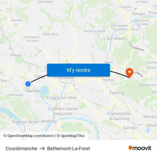 Courdimanche to Bethemont-La-Foret map