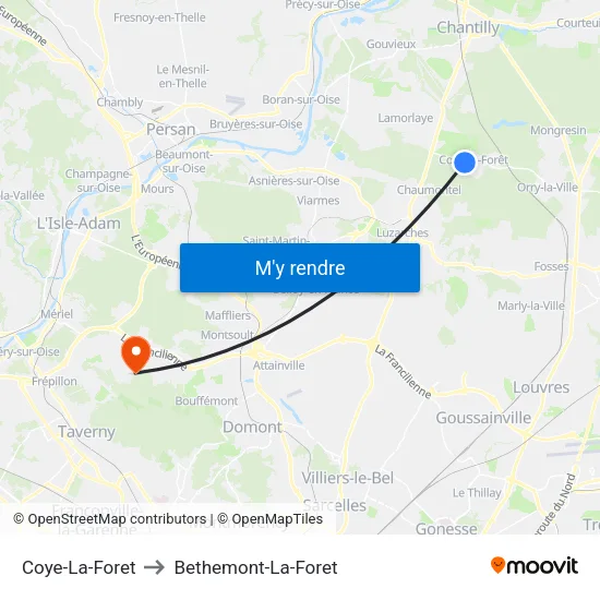 Coye-La-Foret to Bethemont-La-Foret map