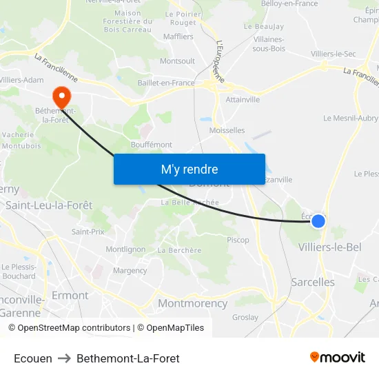 Ecouen to Bethemont-La-Foret map