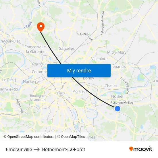 Emerainville to Bethemont-La-Foret map