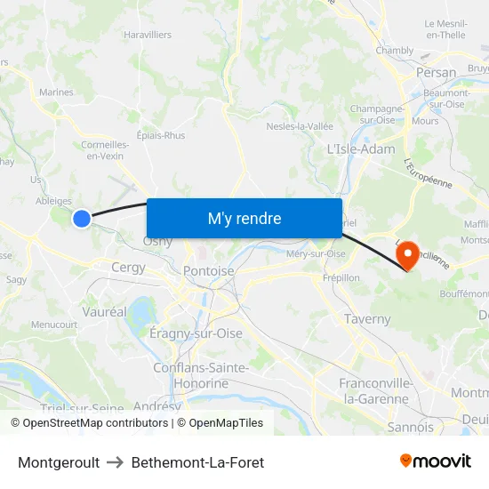 Montgeroult to Bethemont-La-Foret map