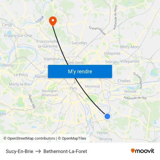 Sucy-En-Brie to Bethemont-La-Foret map