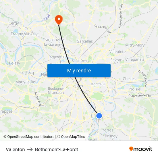 Valenton to Bethemont-La-Foret map