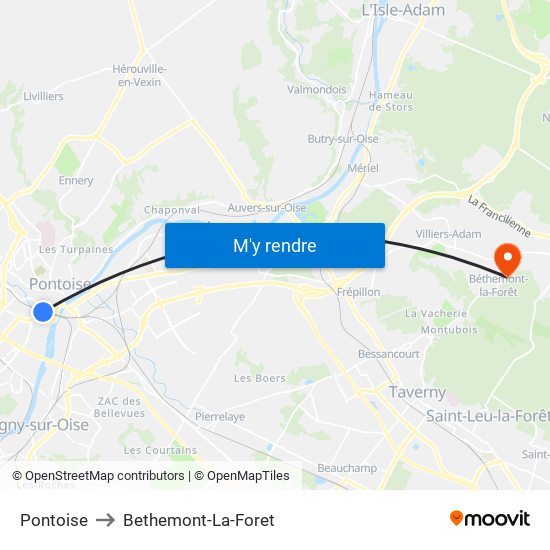 Pontoise to Bethemont-La-Foret map