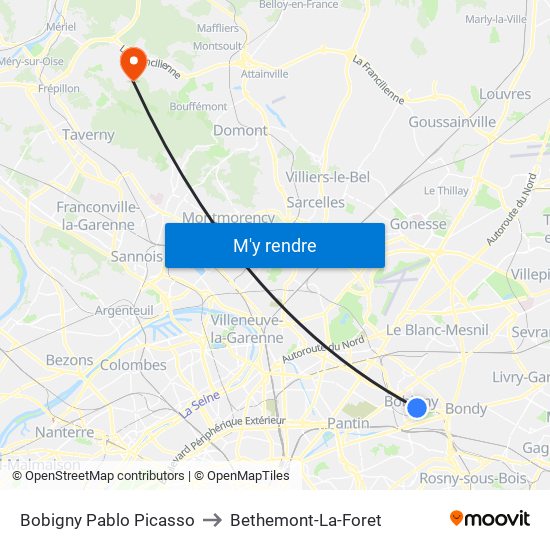 Bobigny Pablo Picasso to Bethemont-La-Foret map