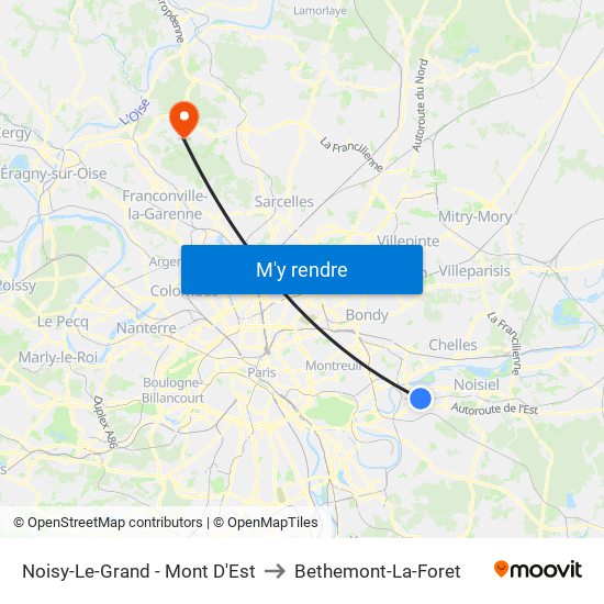 Noisy-Le-Grand - Mont D'Est to Bethemont-La-Foret map