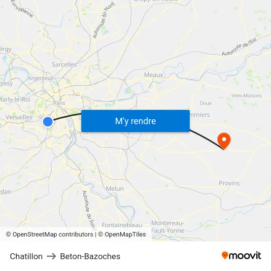 Chatillon to Beton-Bazoches map