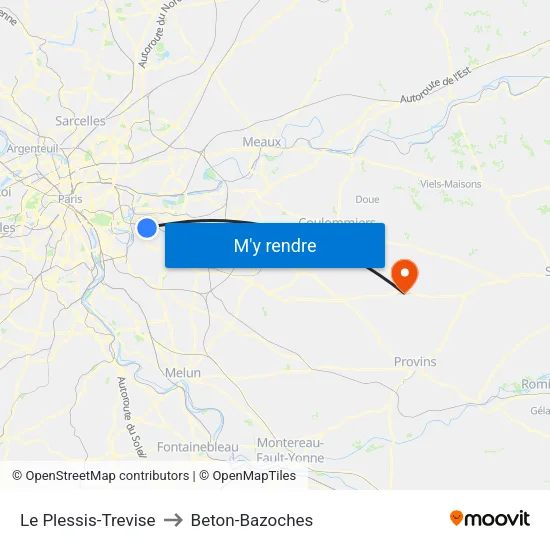 Le Plessis-Trevise to Beton-Bazoches map