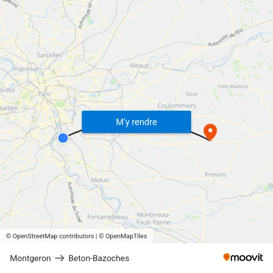 Montgeron to Beton-Bazoches map