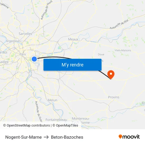 Nogent-Sur-Marne to Beton-Bazoches map