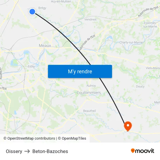 Oissery to Beton-Bazoches map