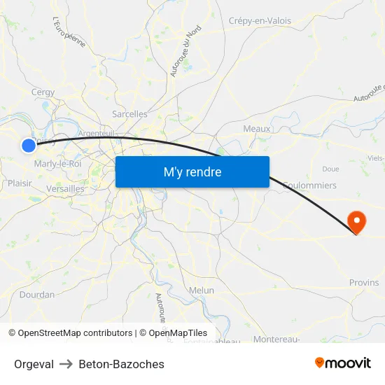 Orgeval to Beton-Bazoches map