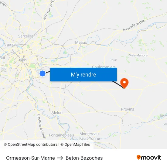 Ormesson-Sur-Marne to Beton-Bazoches map