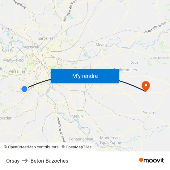 Orsay to Beton-Bazoches map