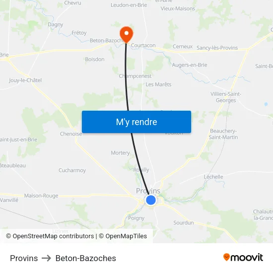 Provins to Beton-Bazoches map