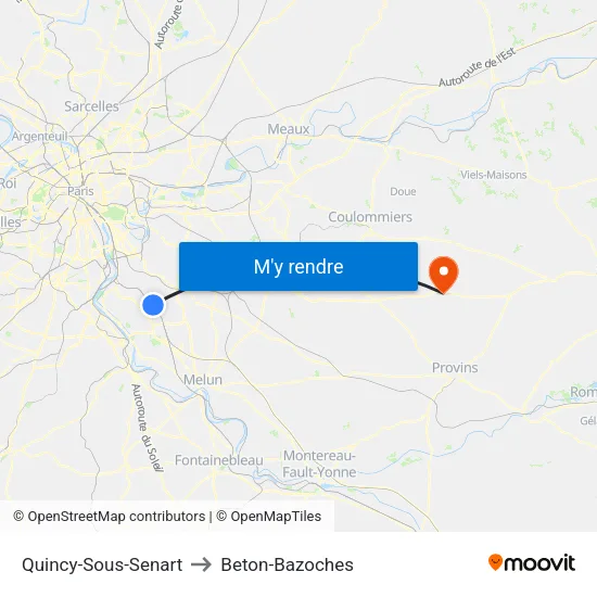 Quincy-Sous-Senart to Beton-Bazoches map