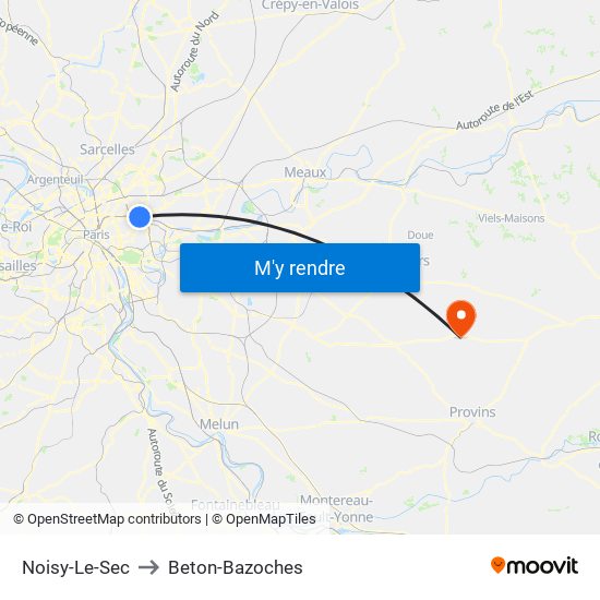 Noisy-Le-Sec to Beton-Bazoches map