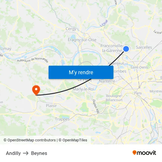 Andilly to Beynes map