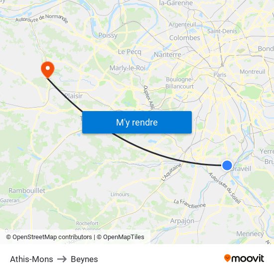 Athis-Mons to Beynes map