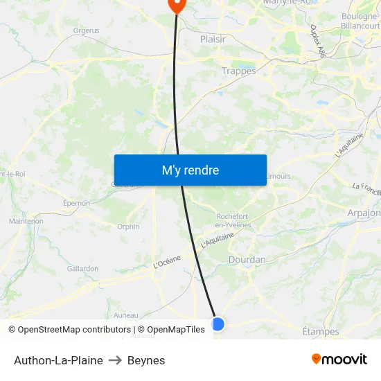 Authon-La-Plaine to Beynes map