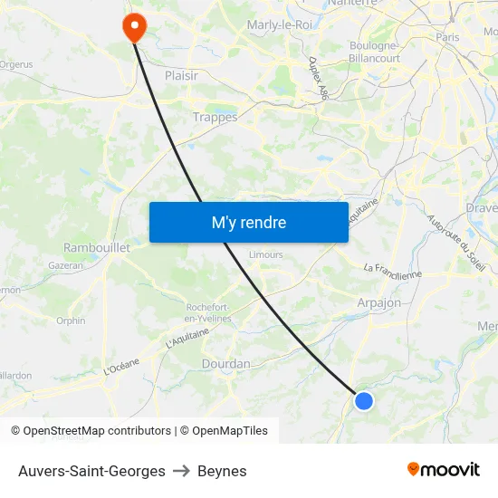 Auvers-Saint-Georges to Beynes map