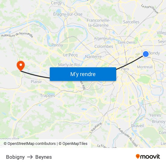 Bobigny to Beynes map