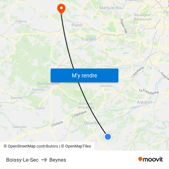 Boissy-Le-Sec to Beynes map