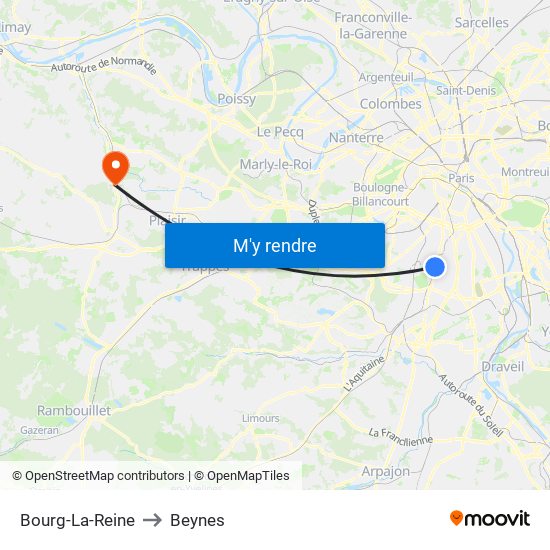 Bourg-La-Reine to Beynes map