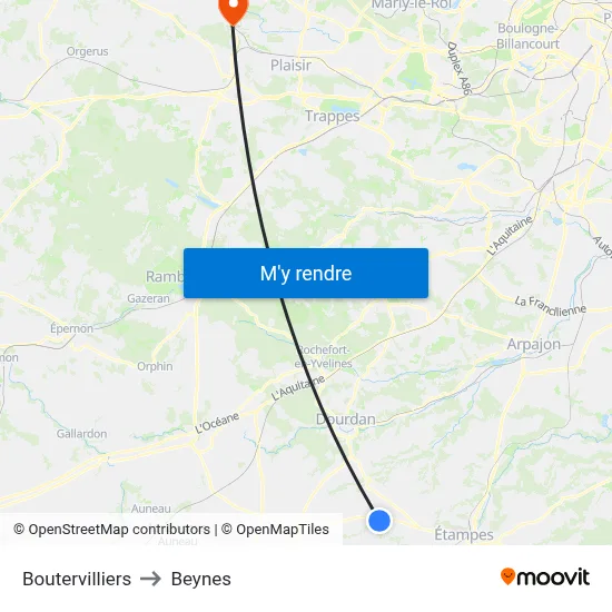 Boutervilliers to Beynes map