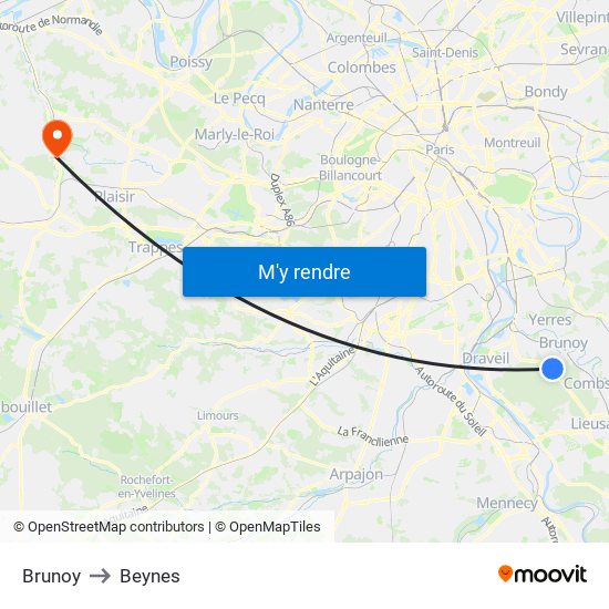 Brunoy to Beynes map