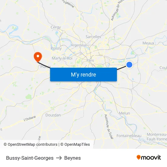 Bussy-Saint-Georges to Beynes map
