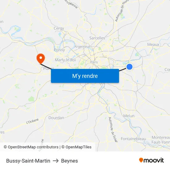Bussy-Saint-Martin to Beynes map