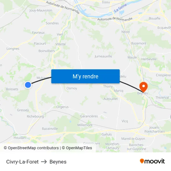 Civry-La-Foret to Beynes map