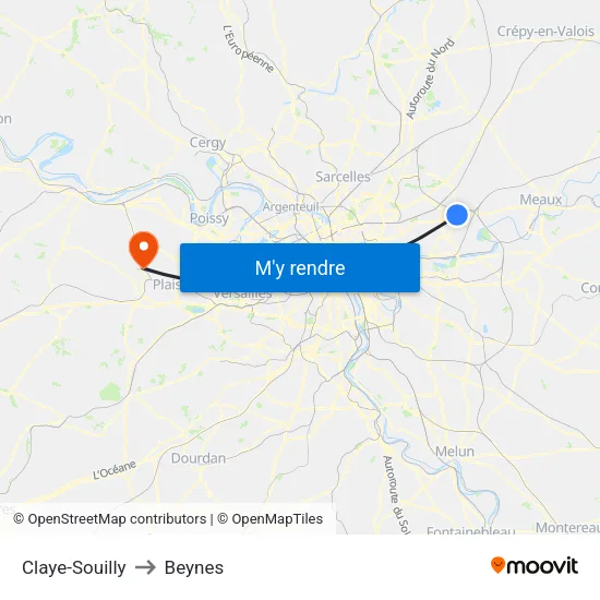 Claye-Souilly to Beynes map