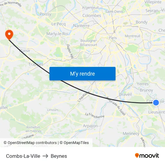 Combs-La-Ville to Beynes map