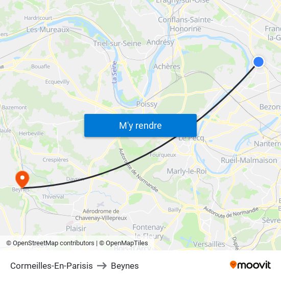 Cormeilles-En-Parisis to Beynes map