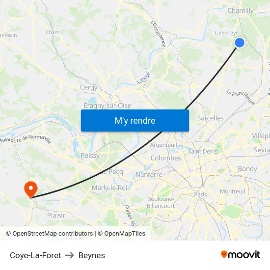 Coye-La-Foret to Beynes map