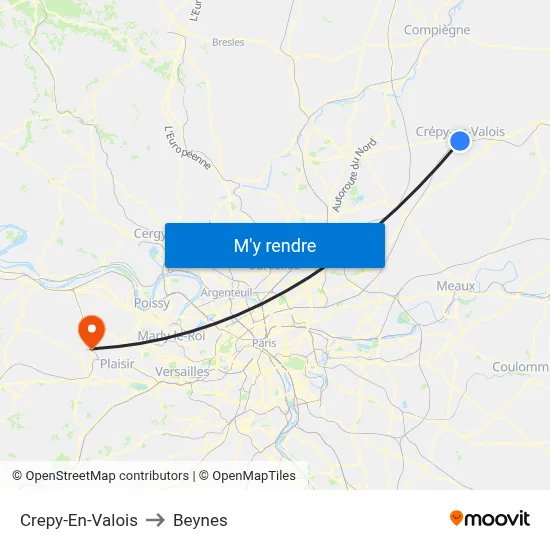 Crepy-En-Valois to Beynes map