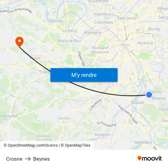 Crosne to Beynes map