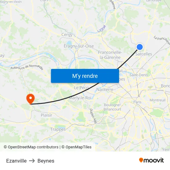 Ezanville to Beynes map