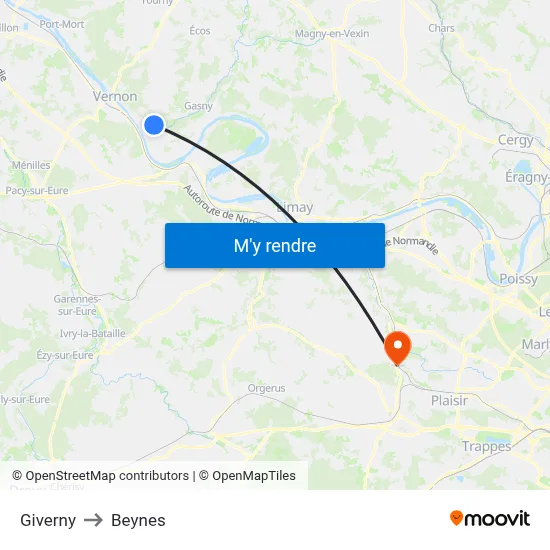 Giverny to Beynes map