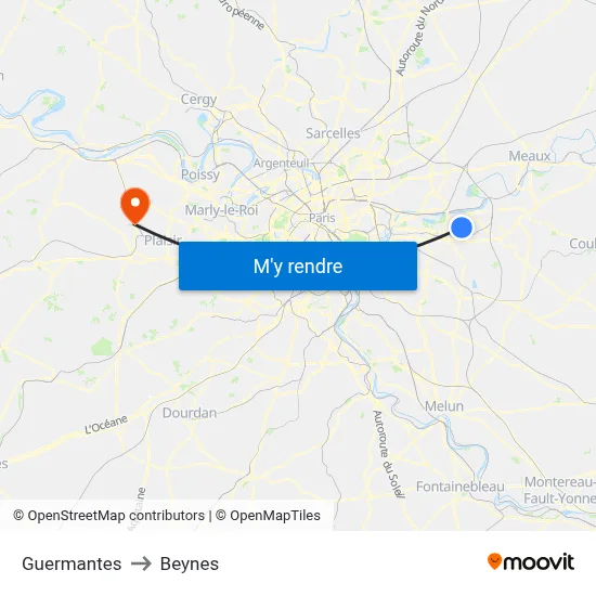 Guermantes to Beynes map