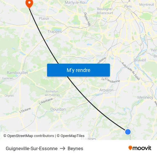 Guigneville-Sur-Essonne to Beynes map