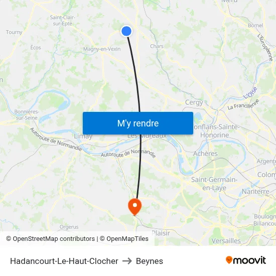 Hadancourt-Le-Haut-Clocher to Beynes map