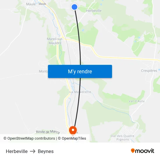 Herbeville to Beynes map