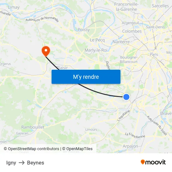 Igny to Beynes map