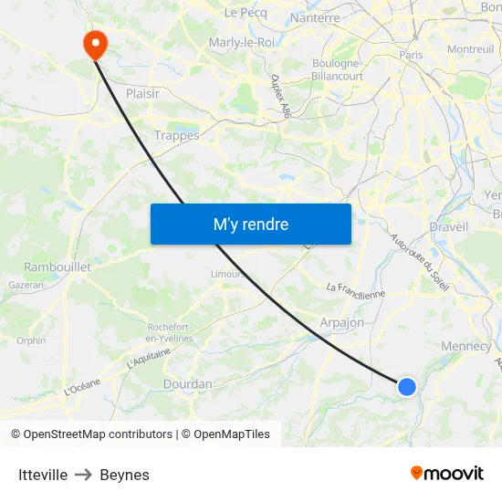 Itteville to Beynes map