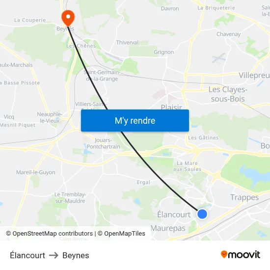 Élancourt to Beynes map